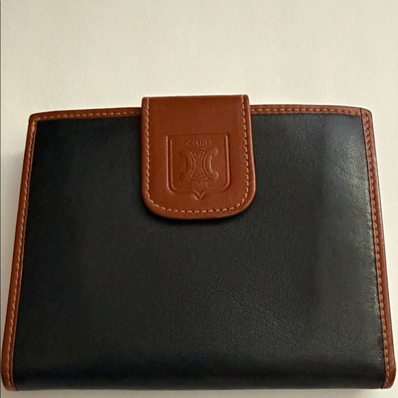 Celine Handbags - Celine Kisslock Black and Brown Leather Wallet